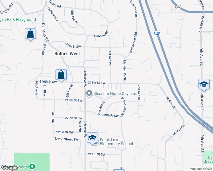 map of restaurants, bars, coffee shops, grocery stores, and more near 112 216th Street Southwest in Bothell