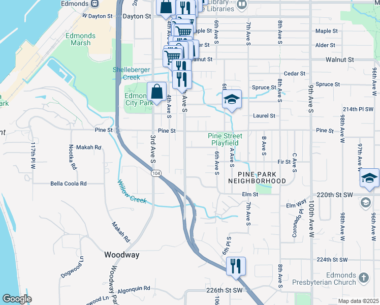 map of restaurants, bars, coffee shops, grocery stores, and more near 1041 5th Avenue South in Edmonds