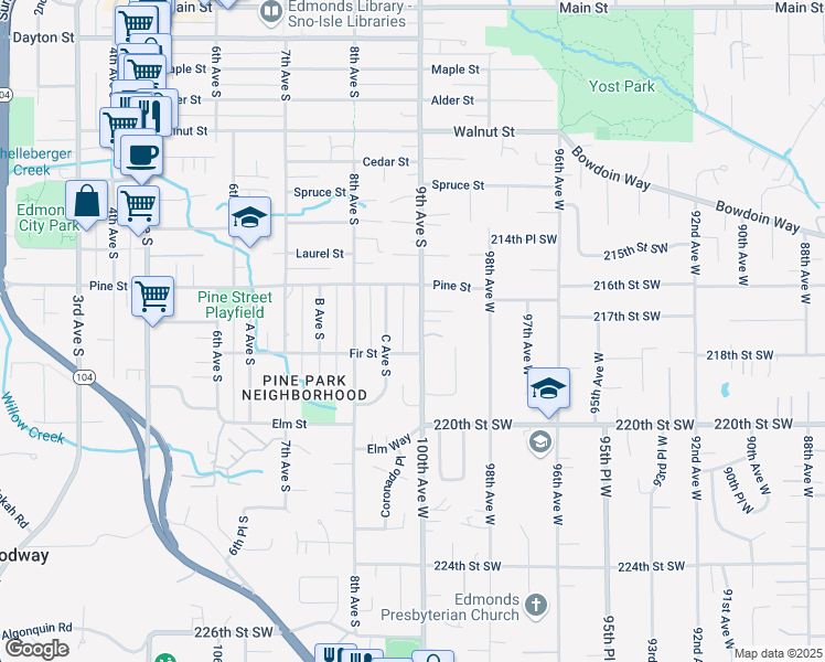 map of restaurants, bars, coffee shops, grocery stores, and more near 1048 9th Avenue South in Edmonds