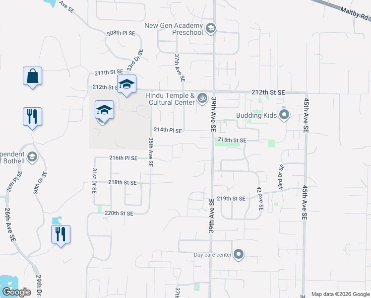 map of restaurants, bars, coffee shops, grocery stores, and more near 3714 215th Place Southeast in Bothell