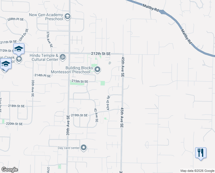 map of restaurants, bars, coffee shops, grocery stores, and more near 21520 43rd Drive Southeast in Bothell