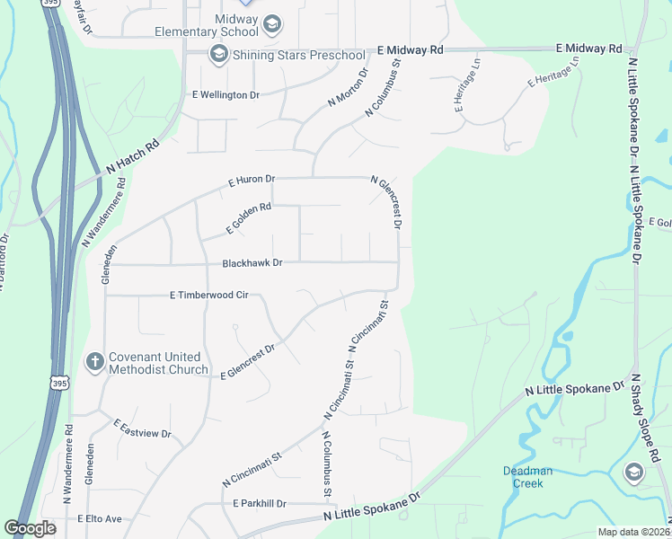 map of restaurants, bars, coffee shops, grocery stores, and more near 1026 Blackhawk Drive in Spokane