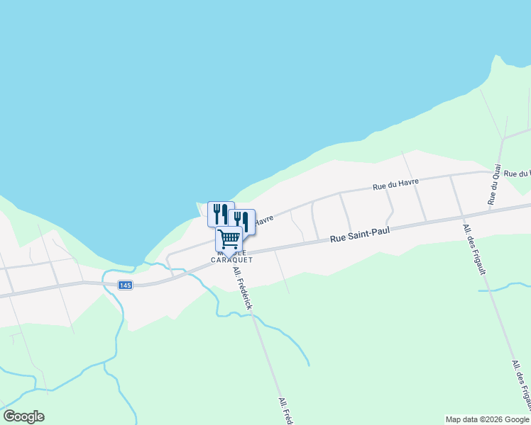 map of restaurants, bars, coffee shops, grocery stores, and more near 7704 Rue du Havre in Bas-Caraquet