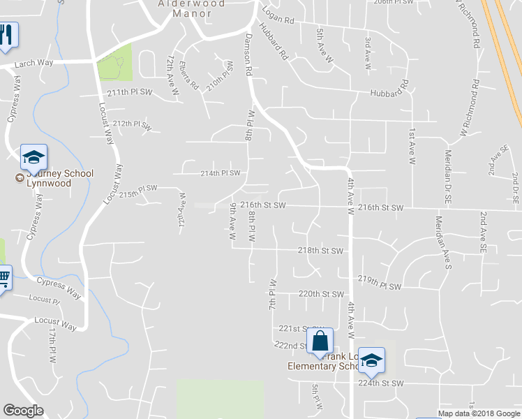 map of restaurants, bars, coffee shops, grocery stores, and more near 802 216th Street Southwest in Bothell
