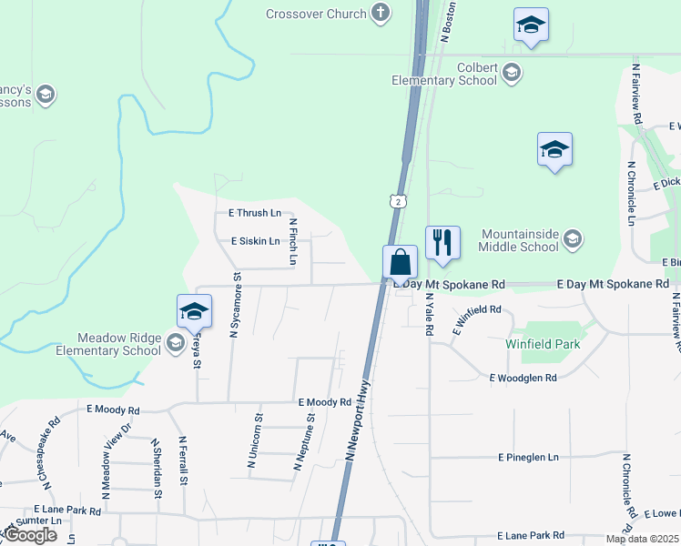 map of restaurants, bars, coffee shops, grocery stores, and more near 4112A East Tanager Lane in Mead