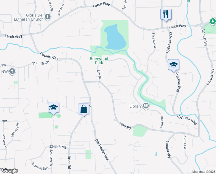 map of restaurants, bars, coffee shops, grocery stores, and more near 2524 216th Place Southwest in Brier