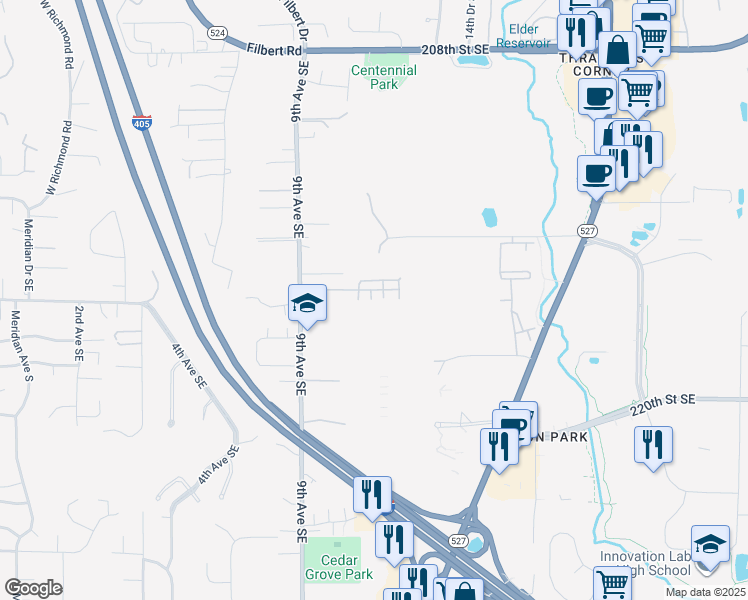 map of restaurants, bars, coffee shops, grocery stores, and more near 21621 11th Drive Southeast in Bothell