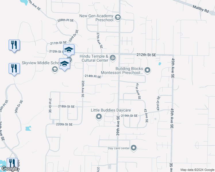 map of restaurants, bars, coffee shops, grocery stores, and more near 3714 215th Place Southeast in Bothell