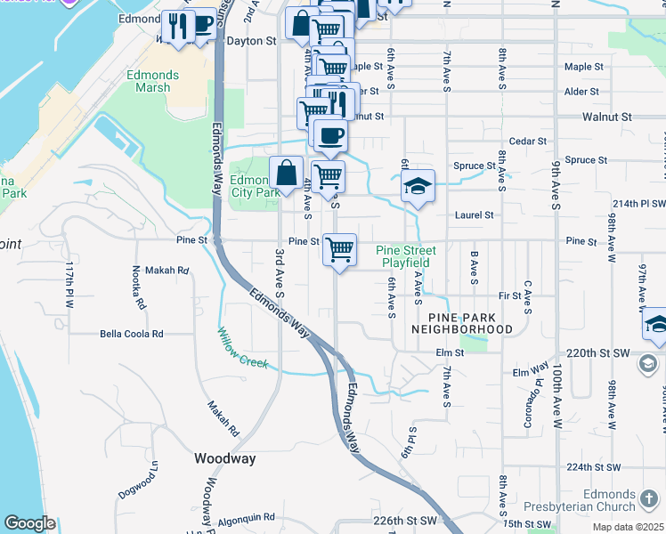 map of restaurants, bars, coffee shops, grocery stores, and more near 1041 5th Avenue South in Edmonds
