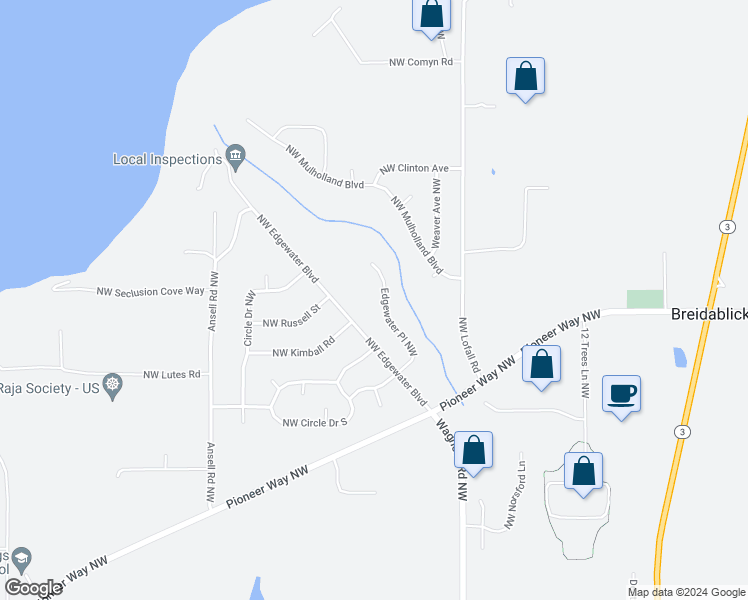 map of restaurants, bars, coffee shops, grocery stores, and more near 26301 Edgewater Place Northwest in Poulsbo