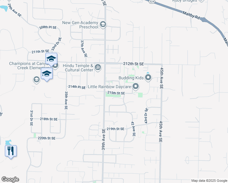 map of restaurants, bars, coffee shops, grocery stores, and more near 4001 215th Street Southeast in Bothell