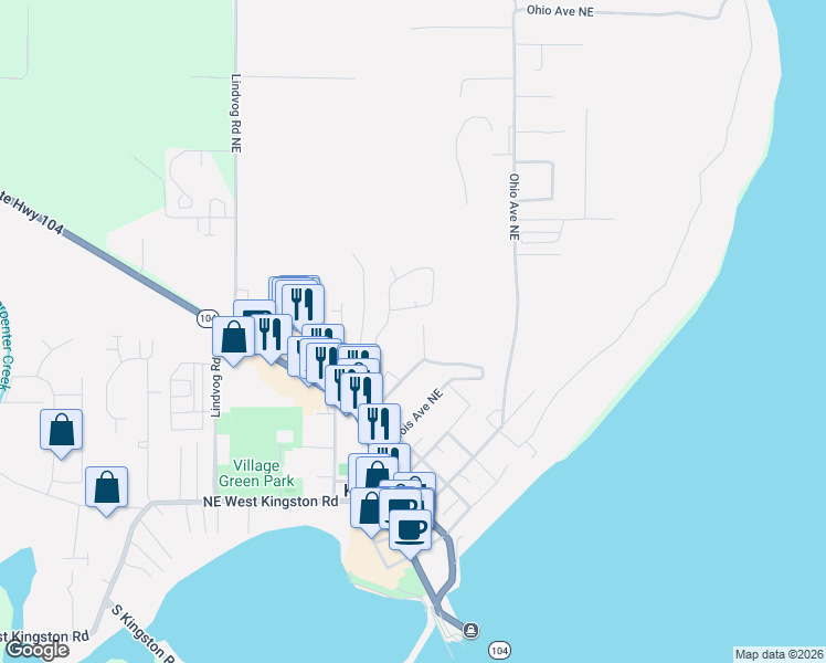 map of restaurants, bars, coffee shops, grocery stores, and more near 26420 Kingsview Loop Northeast in Kingston