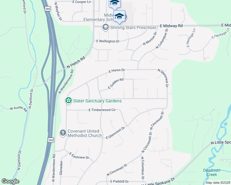 map of restaurants, bars, coffee shops, grocery stores, and more near 710 Erica Court in Spokane