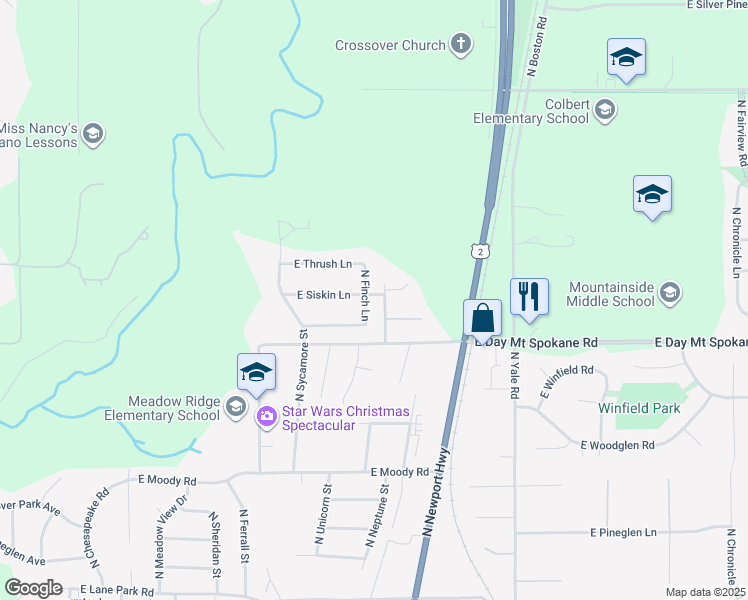 map of restaurants, bars, coffee shops, grocery stores, and more near 16008 North Finch Lane in Mead