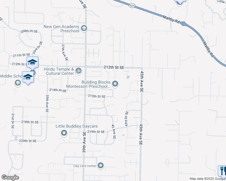 map of restaurants, bars, coffee shops, grocery stores, and more near 17629 42 Avenue Southeast in Bothell