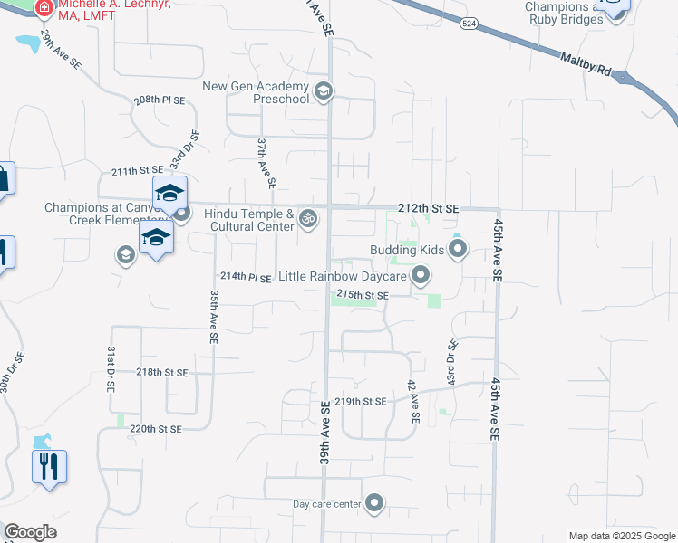 map of restaurants, bars, coffee shops, grocery stores, and more near 21410 39th Drive Southeast in Bothell