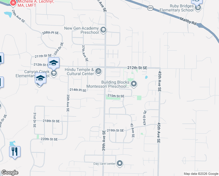 map of restaurants, bars, coffee shops, grocery stores, and more near 21410 39th Drive Southeast in Bothell