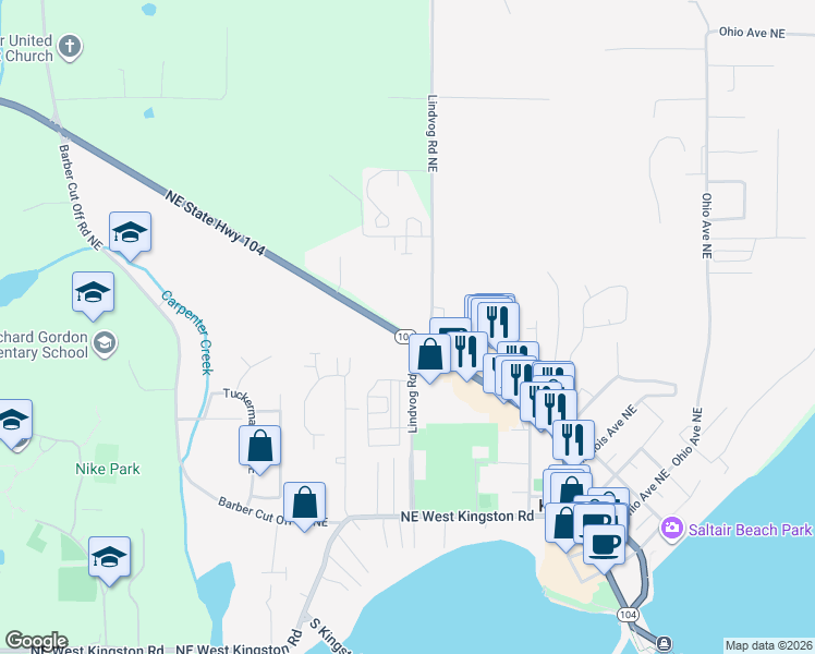 map of restaurants, bars, coffee shops, grocery stores, and more near 26569 Lindvog Road Northeast in Kingston