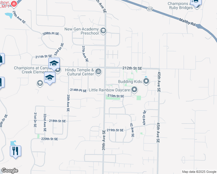 map of restaurants, bars, coffee shops, grocery stores, and more near 3909 214th Street Southeast in Bothell
