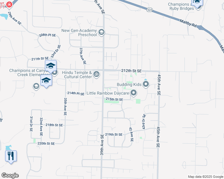map of restaurants, bars, coffee shops, grocery stores, and more near 4002 214th Street Southeast in Bothell