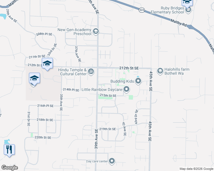 map of restaurants, bars, coffee shops, grocery stores, and more near 4002 214th Street Southeast in Bothell