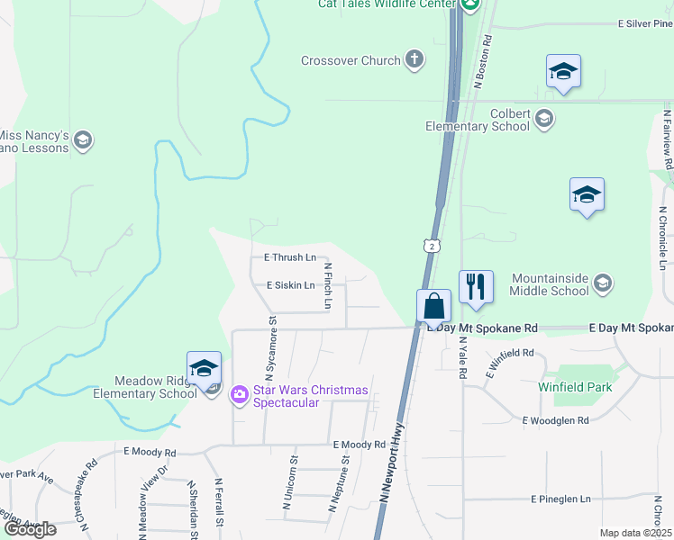 map of restaurants, bars, coffee shops, grocery stores, and more near 16008 North Finch Lane in Mead