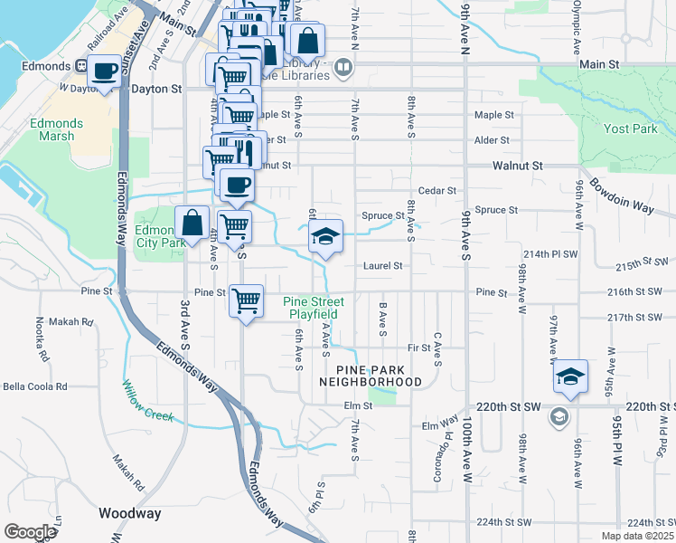 map of restaurants, bars, coffee shops, grocery stores, and more near 900 7th Avenue South in Edmonds