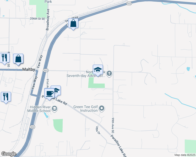map of restaurants, bars, coffee shops, grocery stores, and more near 9700 212th Street Southeast in Snohomish