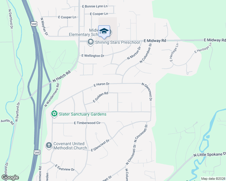 map of restaurants, bars, coffee shops, grocery stores, and more near 802 East Huron Drive in Spokane