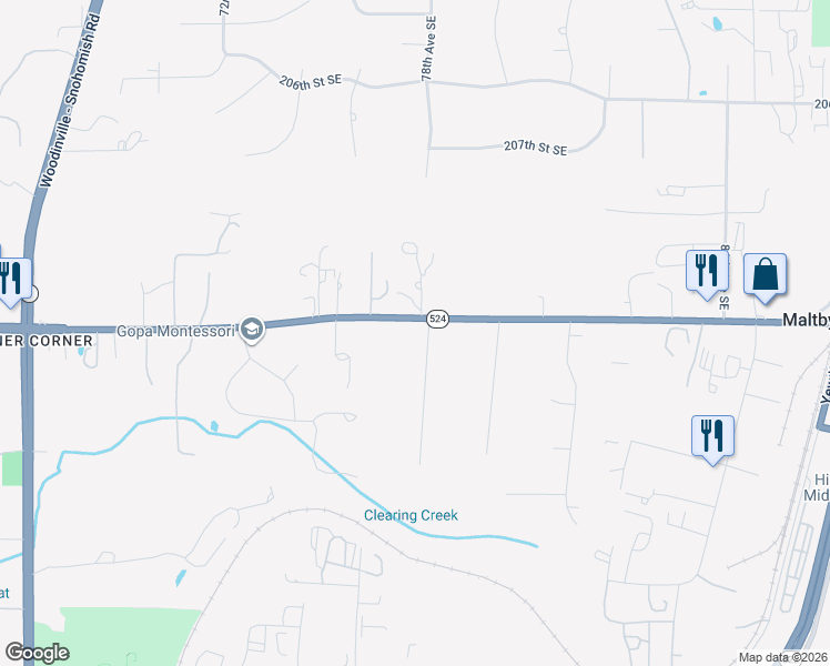 map of restaurants, bars, coffee shops, grocery stores, and more near 21212 78th Avenue Southeast in Woodinville