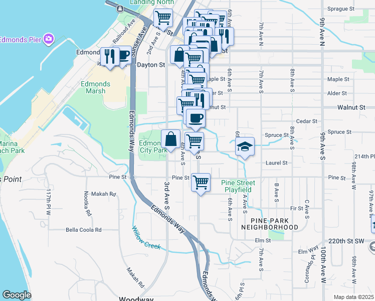 map of restaurants, bars, coffee shops, grocery stores, and more near 534 4th Avenue South in Edmonds