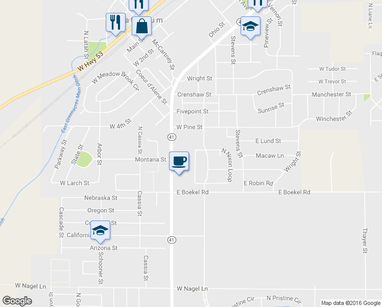 map of restaurants, bars, coffee shops, grocery stores, and more near 15045 North Nixon Loop in Rathdrum