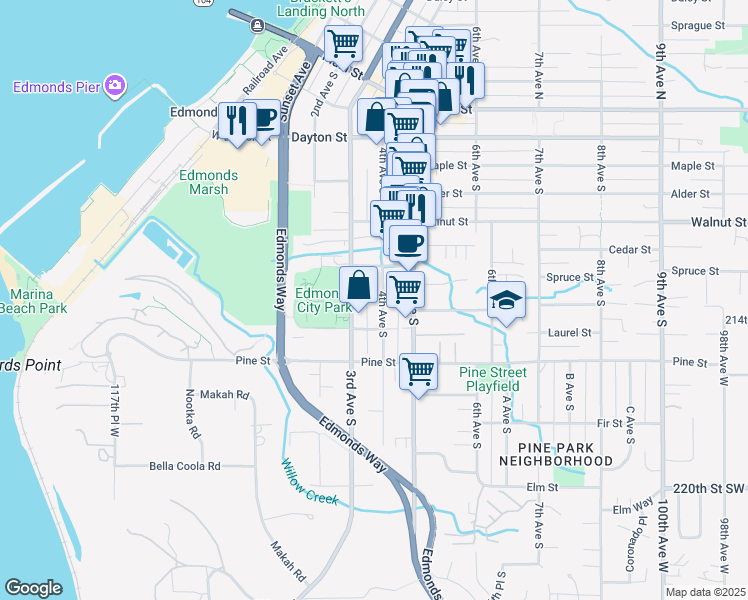 map of restaurants, bars, coffee shops, grocery stores, and more near 534 4th Avenue South in Edmonds