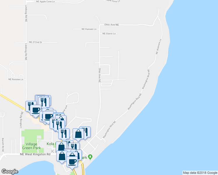 map of restaurants, bars, coffee shops, grocery stores, and more near 11764 Northeast Kukas Loop in Kingston