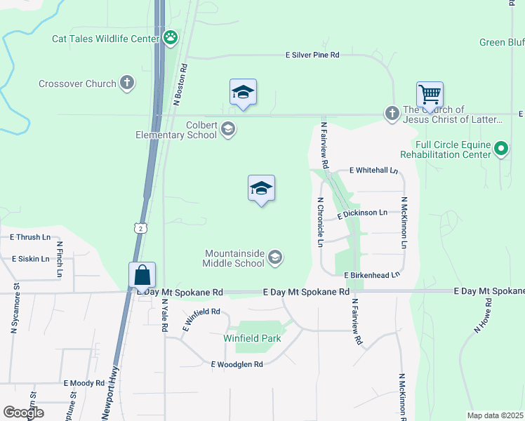 map of restaurants, bars, coffee shops, grocery stores, and more near 4717 East Day Mount Spokane Road in Colbert