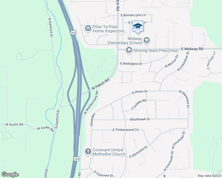 map of restaurants, bars, coffee shops, grocery stores, and more near 16320 North Hatch Road in Colbert