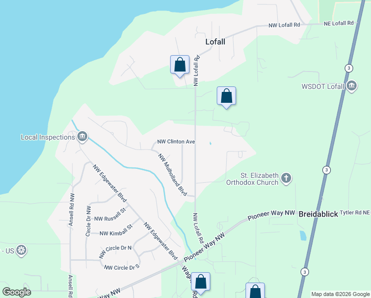 map of restaurants, bars, coffee shops, grocery stores, and more near 2332 Northwest Clinton Avenue in Poulsbo