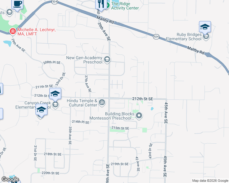 map of restaurants, bars, coffee shops, grocery stores, and more near 21025 40th Avenue Southeast in Bothell