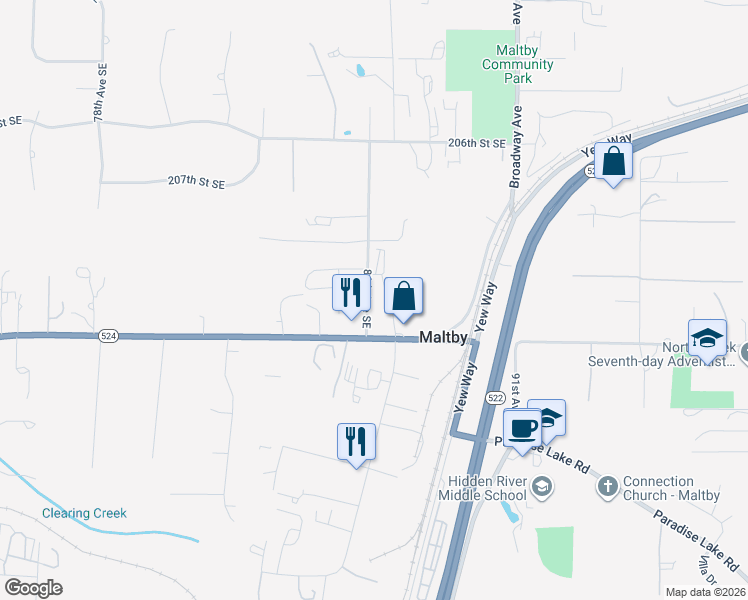 map of restaurants, bars, coffee shops, grocery stores, and more near 21015 86th Avenue Southeast in Snohomish