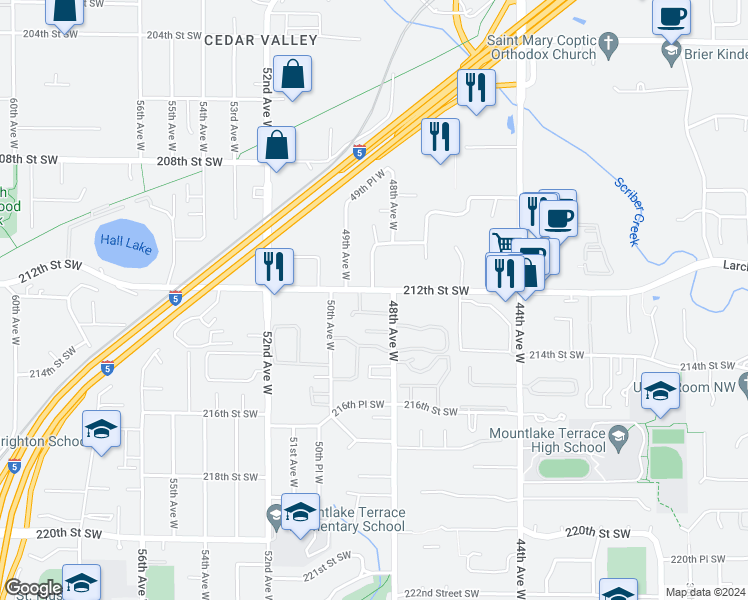 map of restaurants, bars, coffee shops, grocery stores, and more near in Lynnwood