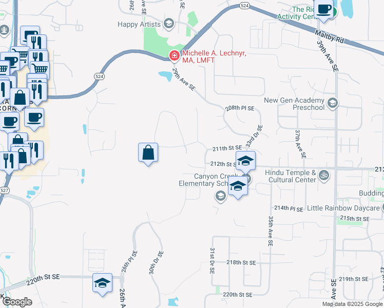 map of restaurants, bars, coffee shops, grocery stores, and more near 3002 211th Street Southeast in Bothell