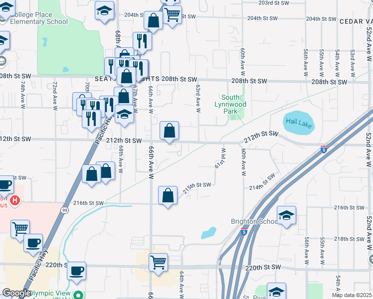 map of restaurants, bars, coffee shops, grocery stores, and more near 6326 212th Street Southwest in Lynnwood