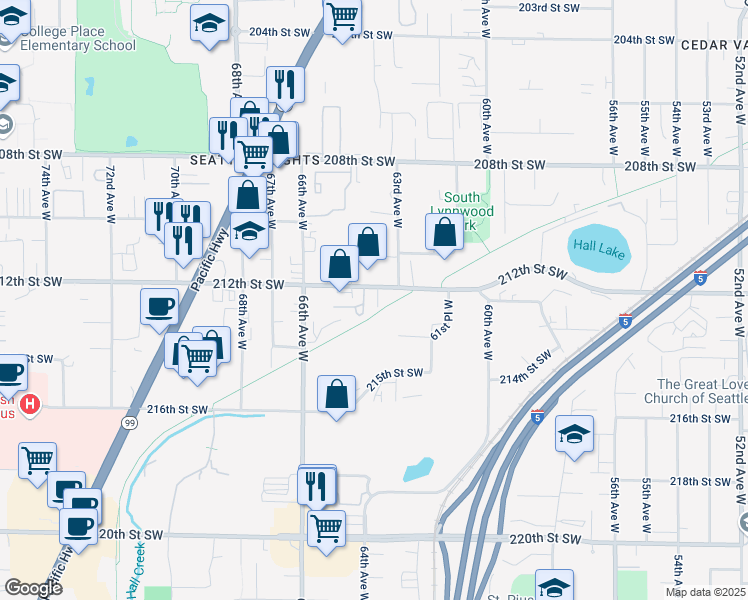 map of restaurants, bars, coffee shops, grocery stores, and more near 6326 212th Street Southwest in Lynnwood