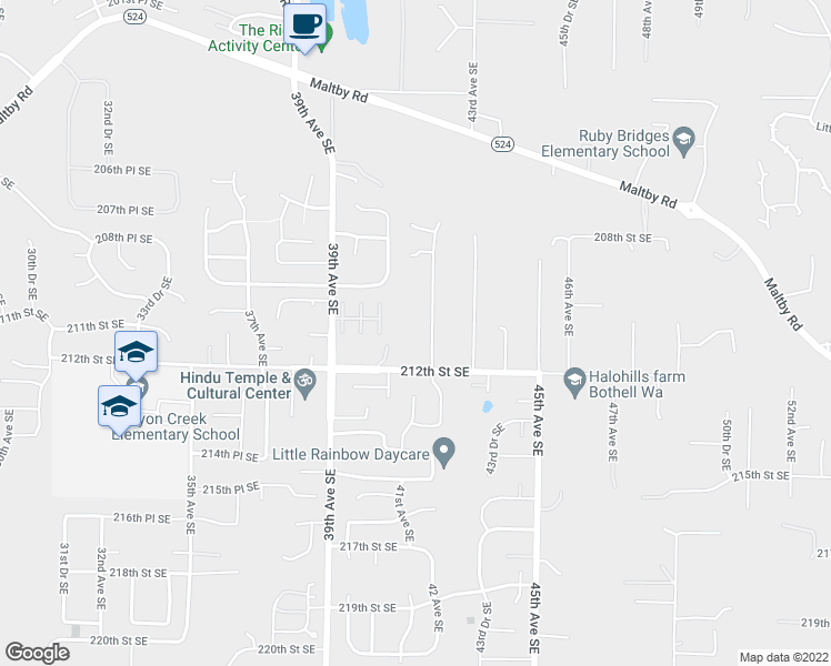 map of restaurants, bars, coffee shops, grocery stores, and more near 21030 42nd Ave SE in Bothell