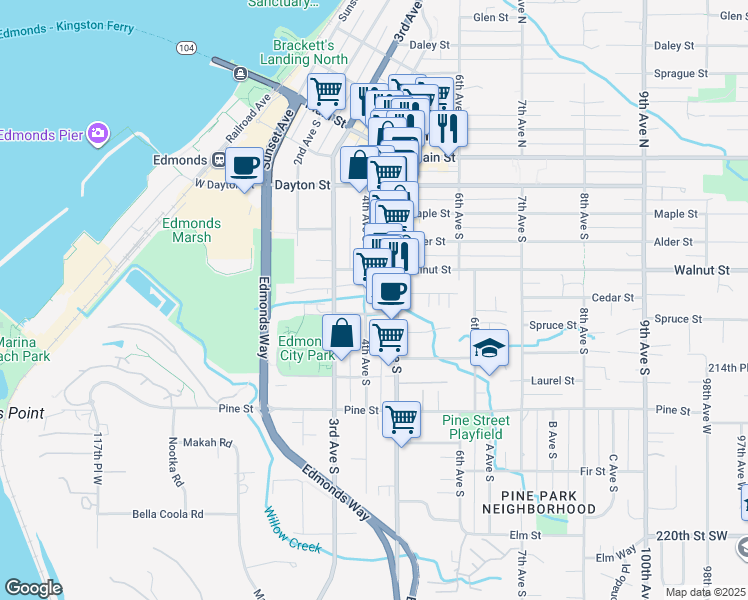 map of restaurants, bars, coffee shops, grocery stores, and more near 407 4th Avenue South in Edmonds