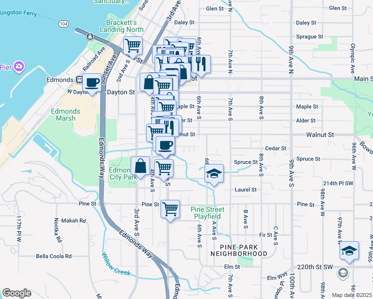 map of restaurants, bars, coffee shops, grocery stores, and more near 524 Holly Drive in Edmonds