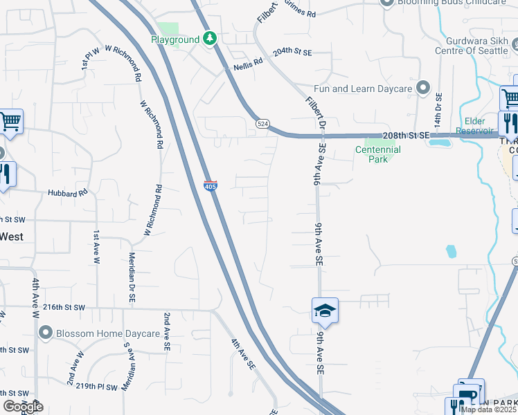 map of restaurants, bars, coffee shops, grocery stores, and more near 513 211th Place Southeast in Bothell