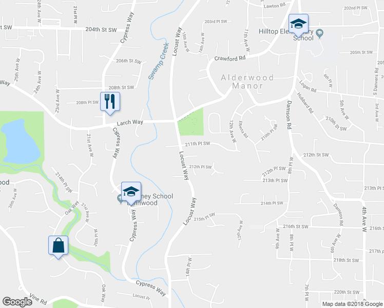 map of restaurants, bars, coffee shops, grocery stores, and more near 21129 Locust Way in Lynnwood