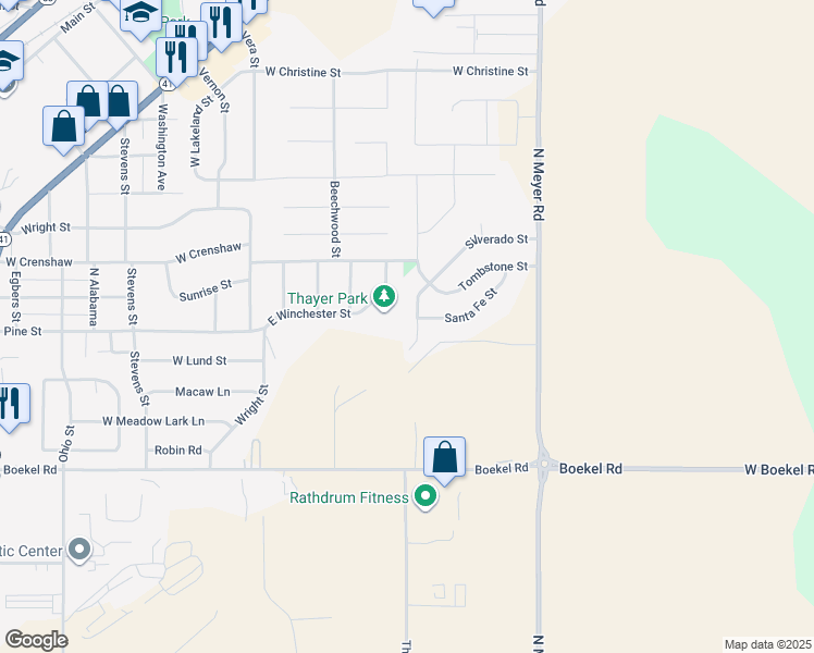 map of restaurants, bars, coffee shops, grocery stores, and more near 6923 Silverado Street in Rathdrum