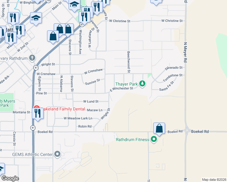 map of restaurants, bars, coffee shops, grocery stores, and more near 7164 Winchester Street in Rathdrum